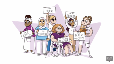 Image representing people from different diversities and backgrounds carrying signs.