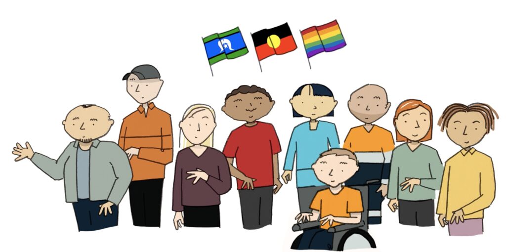 Image of a community of people of different genders, race and ethnicities to represent diversity, equity and inclusion.